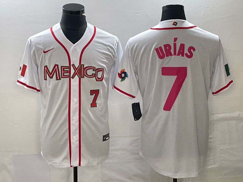 Men 2023 World Cub Mexico #7 Urias White pink Nike MLB Jersey9